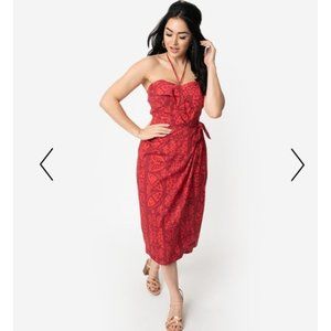 Alfred Shaheen Unique Vintage Red Hawaiian Sarong Dress